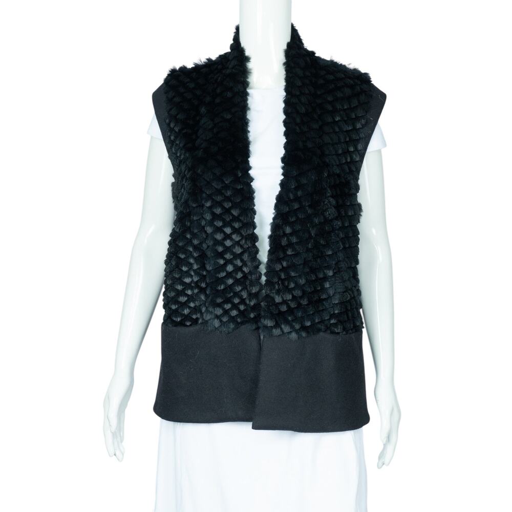 HELMUT LANG Black Rabbit Fur Vest Jacket Size P